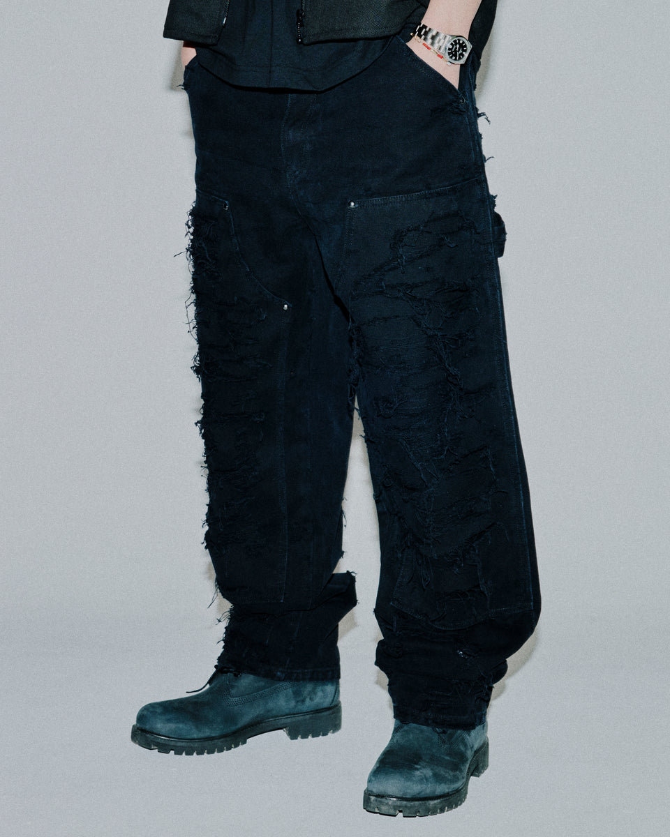 Black Eye Patch DESTROYED DOUBLE KNEE PAINTER PANTS (BLACK