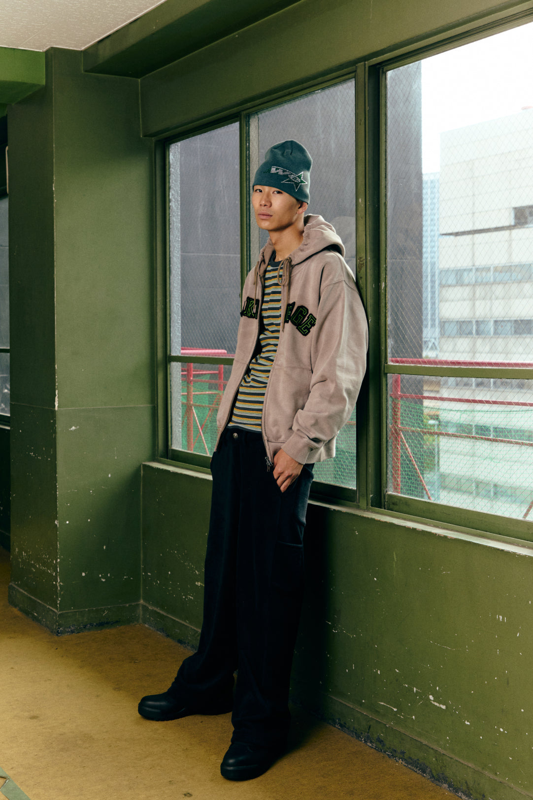 Faded Embroidery Zip Up Hoodie