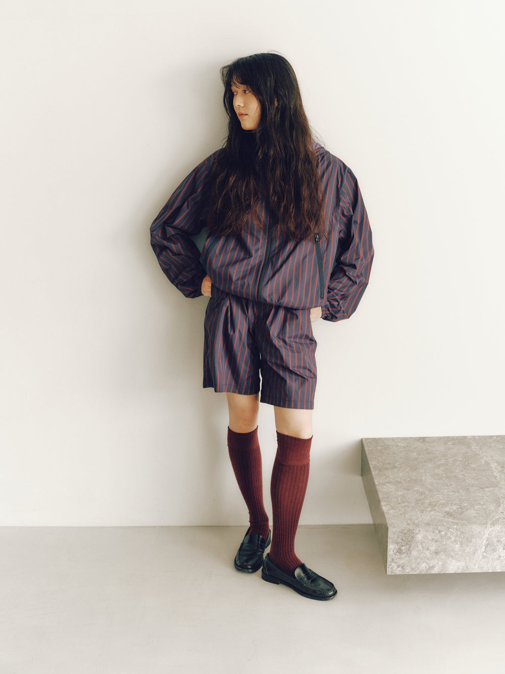 Stripe Nylon Hooded Jacket