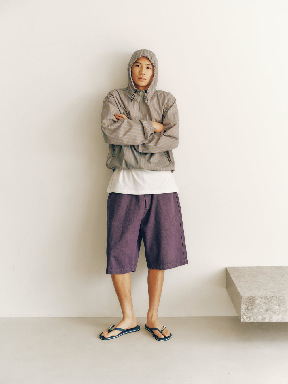 Stripe Nylon Hooded Jacket