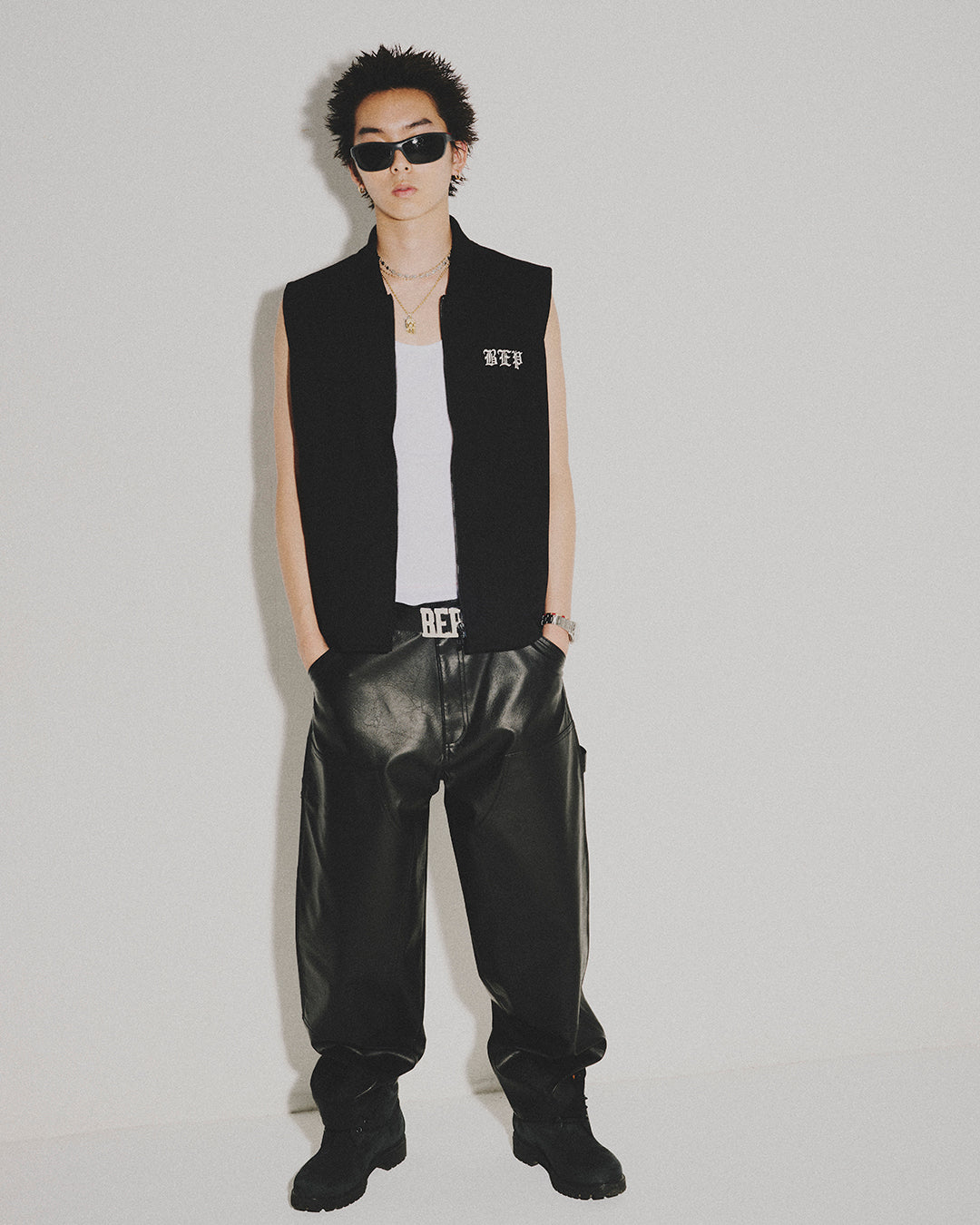 3 LETTER OE WASHED BIKER VEST