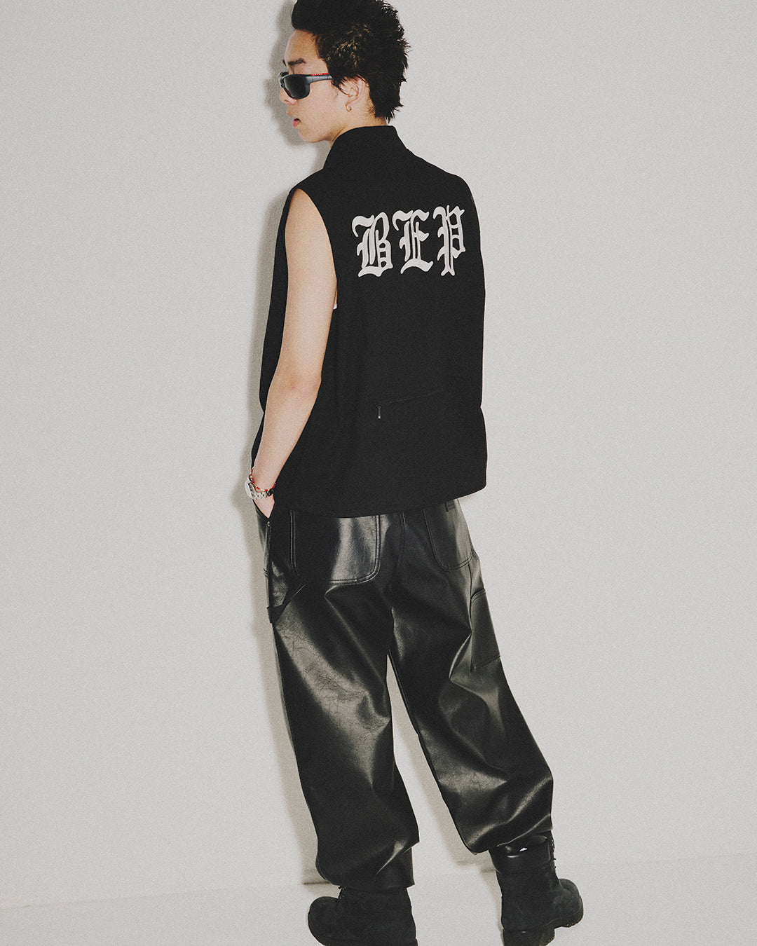 3 LETTER OE WASHED BIKER VEST