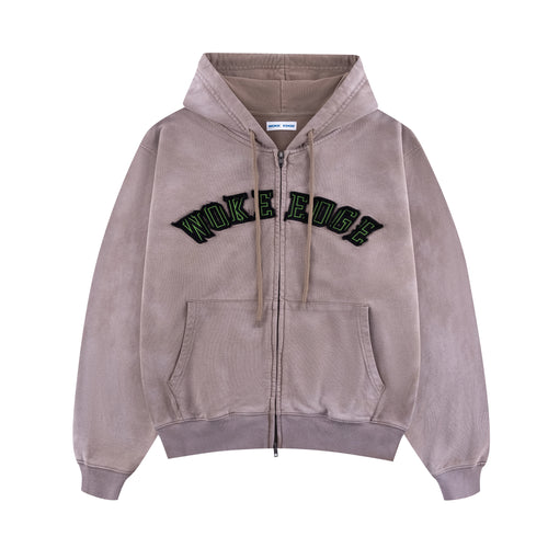 Faded Embroidery Zip Up Hoodie
