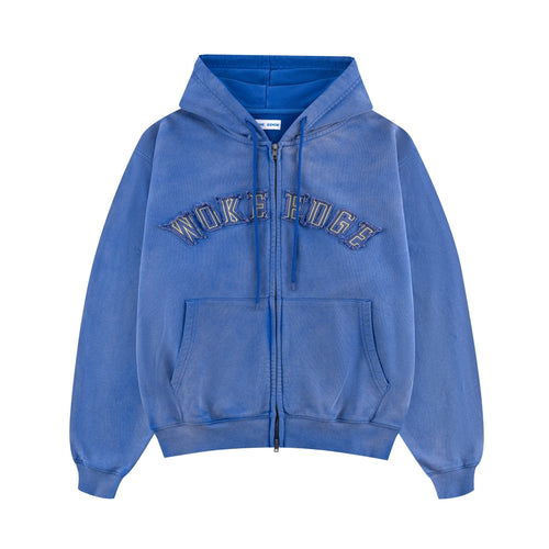 Faded Embroidery Zip Up Hoodie
