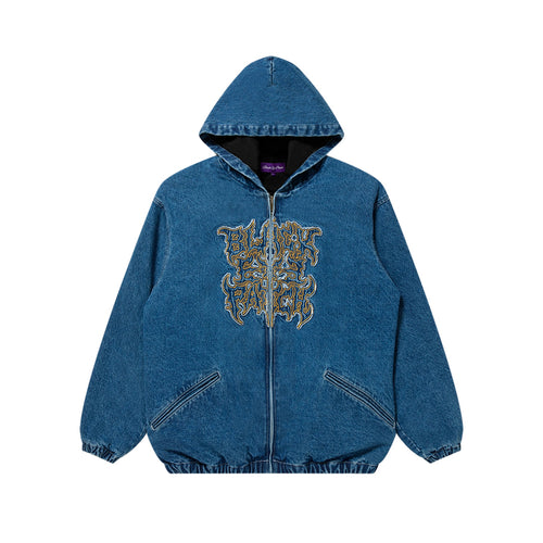 METAL LOGO HOODED DENIM JACKET