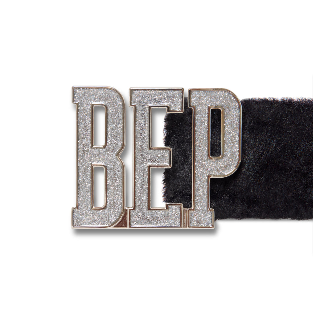 GLITTERED LETTERS FAUX FUR BELT