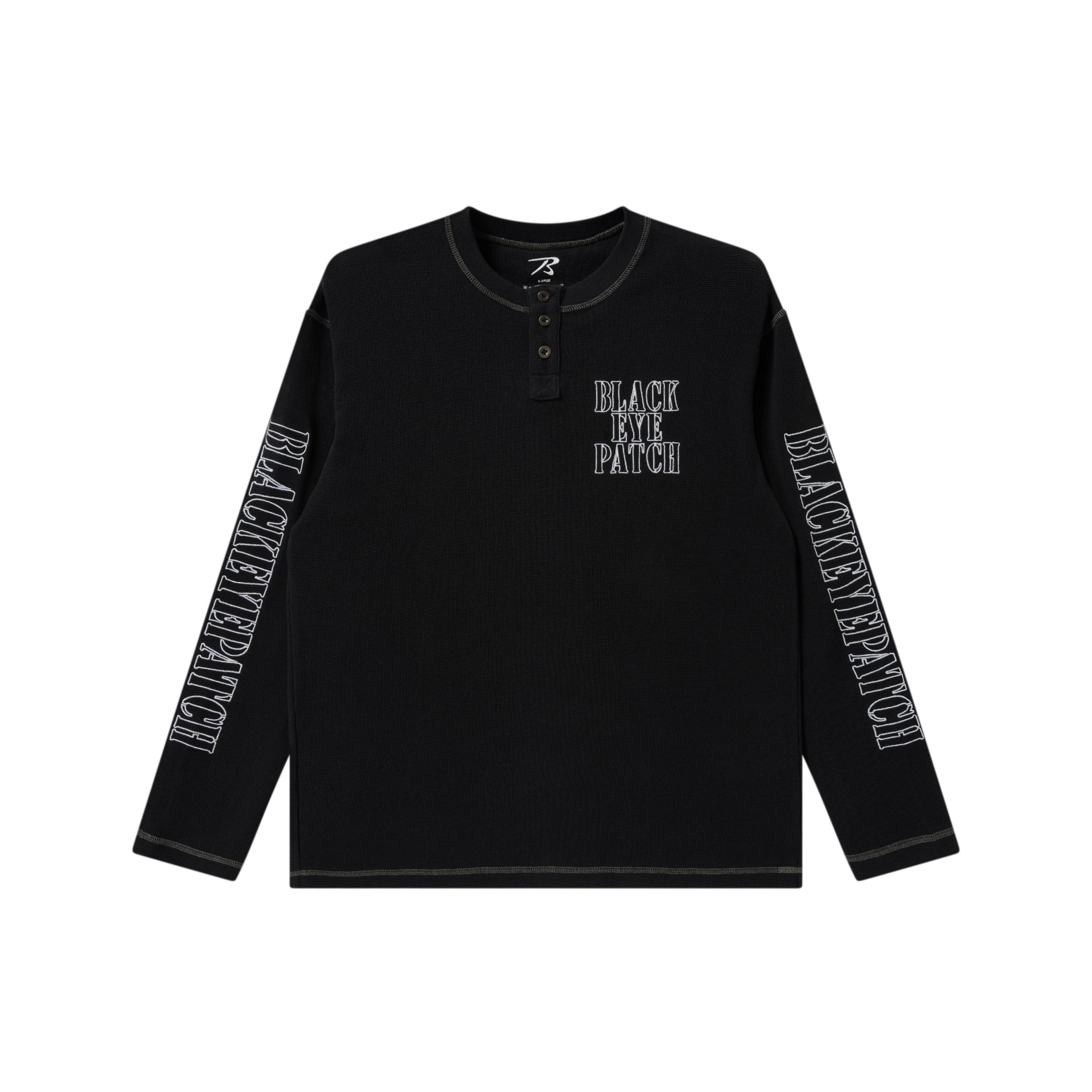 Black Eye Patch STENCIL LOGO HENLEY NECK L/S TEE ブラック