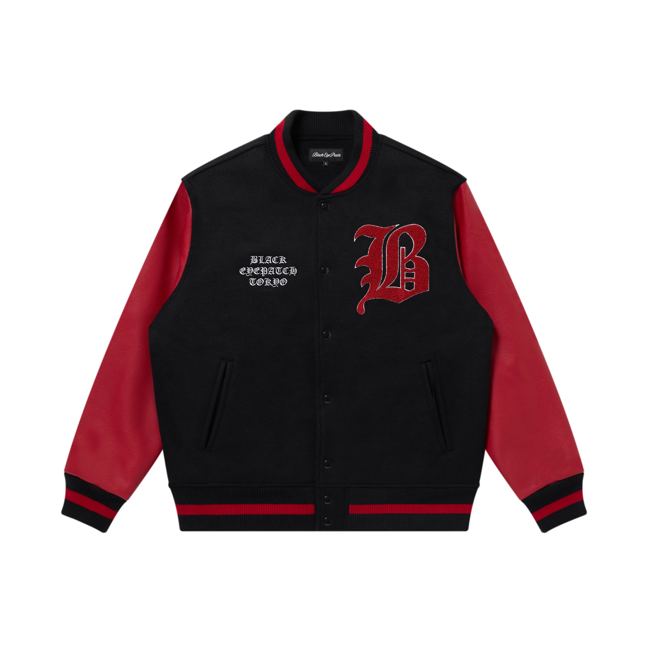 A.RバージンウールジャケットXL 総柄　球状・ロゴB ベルト Black Eye Patch OE BIG B MELTON VARSITY JACKET ブラックアイパッチ