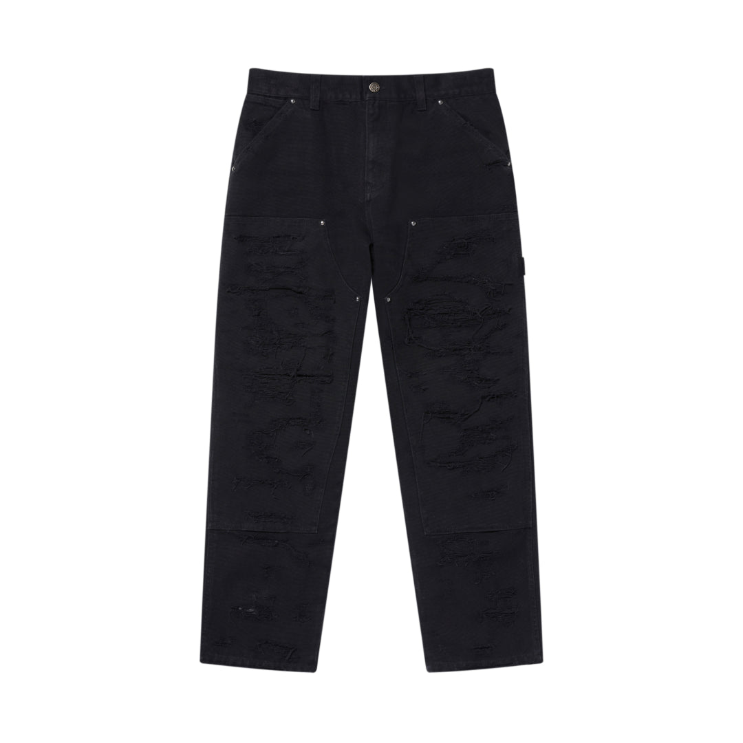 Black Eye Patch DESTROYED DOUBLE KNEE PAINTER PANTS (BLACK