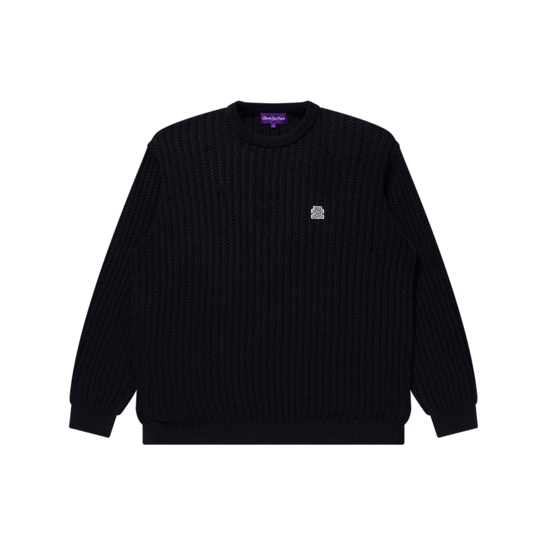 THE BLACK EYE PATCH ニット・セーターtkd Black Eye Patch STOP BLAC OG LABEL WAFFLE KNITTED CREW ブラック