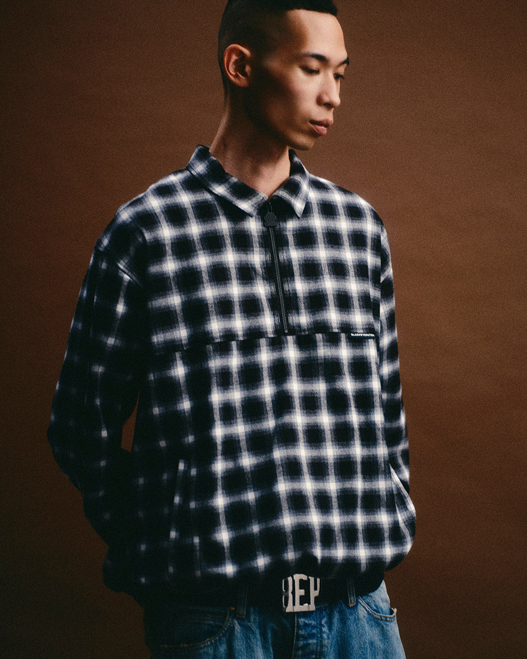 COLLARED HALF ZIP FLANNEL PULLOVER