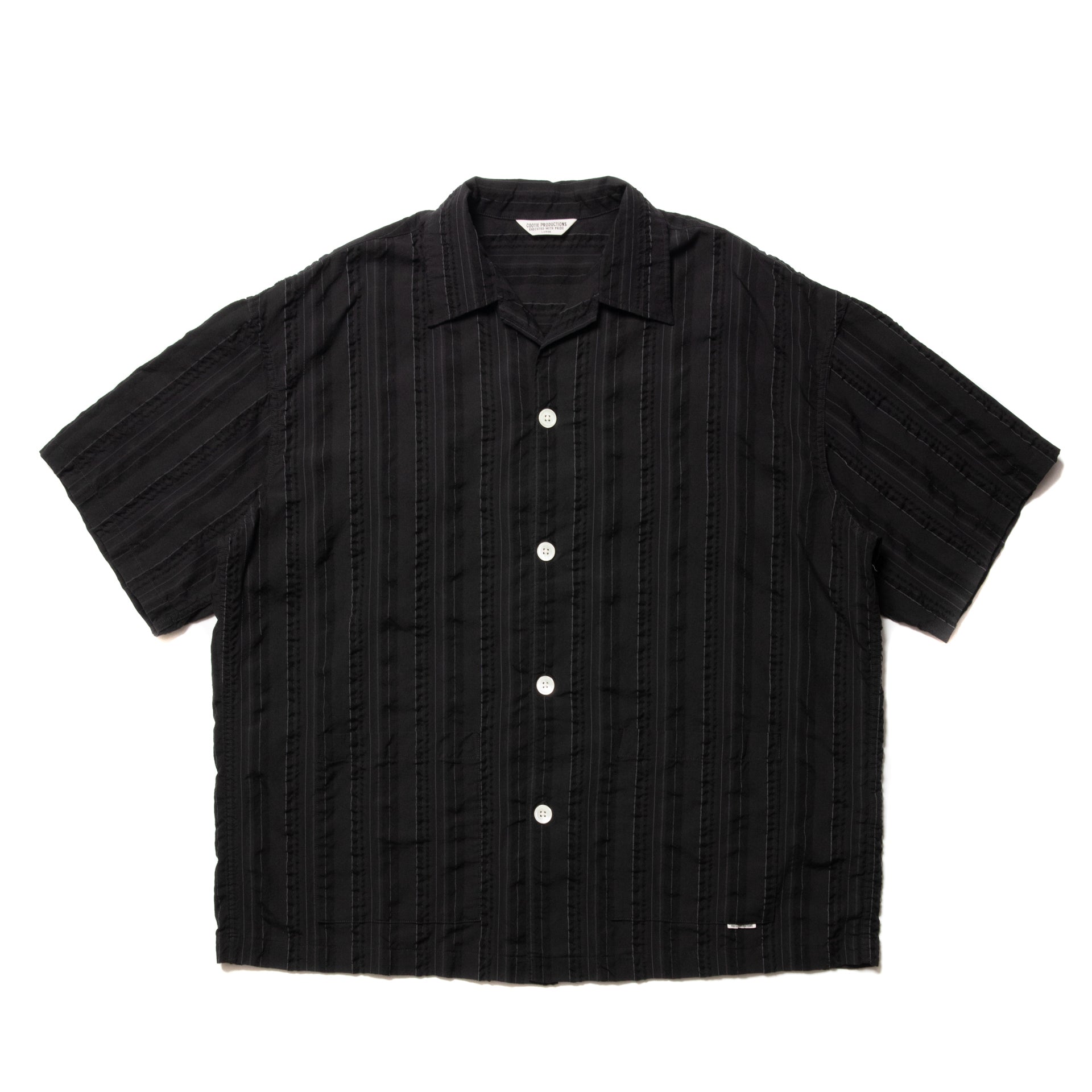COOTIE(クーティー) / Stripe Sucker Cloth Open Collar S/S Shirt (Black)