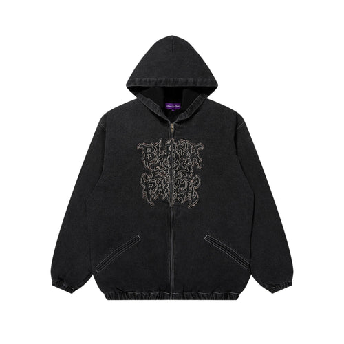 METAL LOGO HOODED DENIM JACKET
