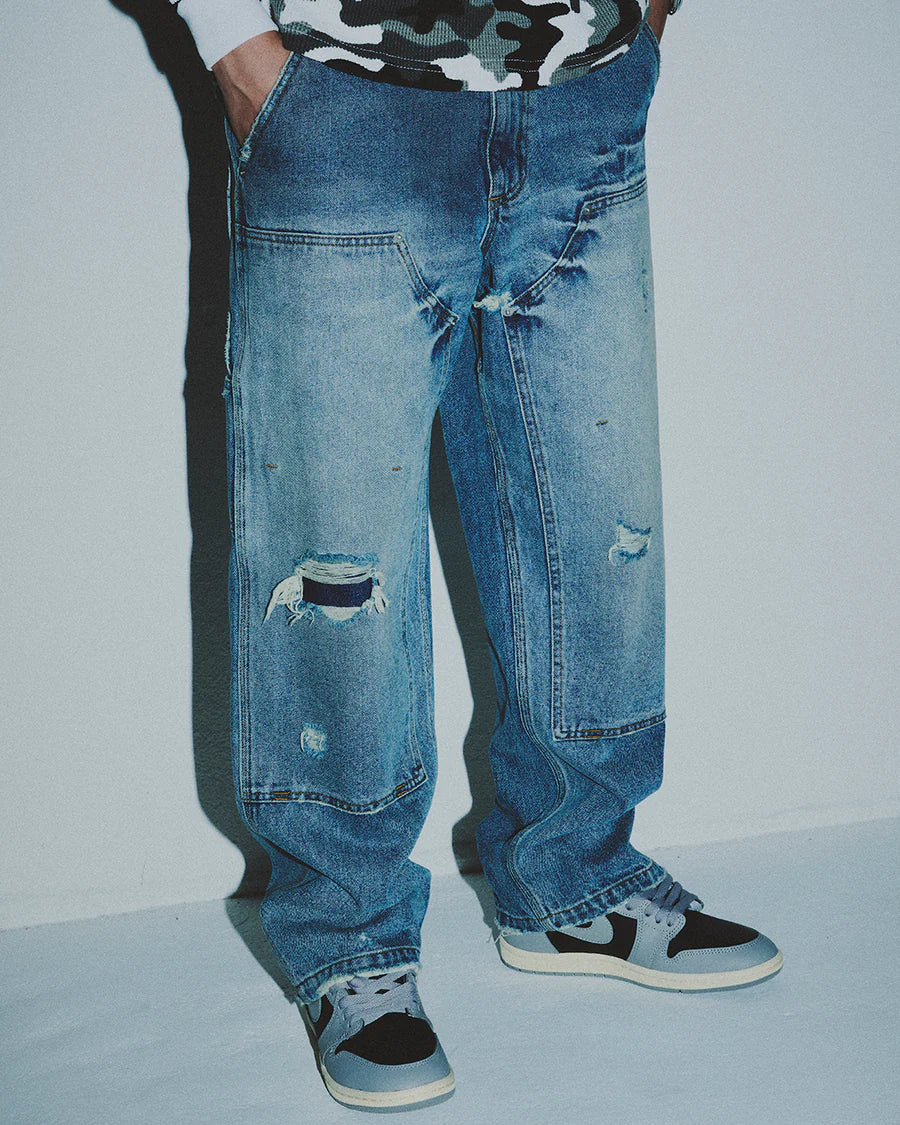 DOUBLE KNEE DAMAGED PAINTER PANTS
