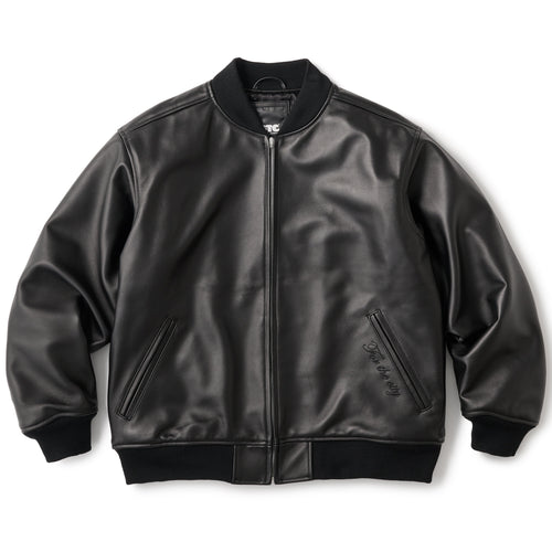 LEATHER ZIP VARSITY JACKET