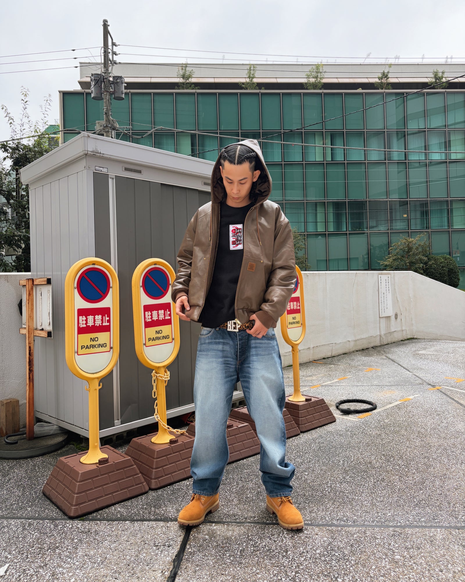 LEATHER PATCH PU HOODED JACKET