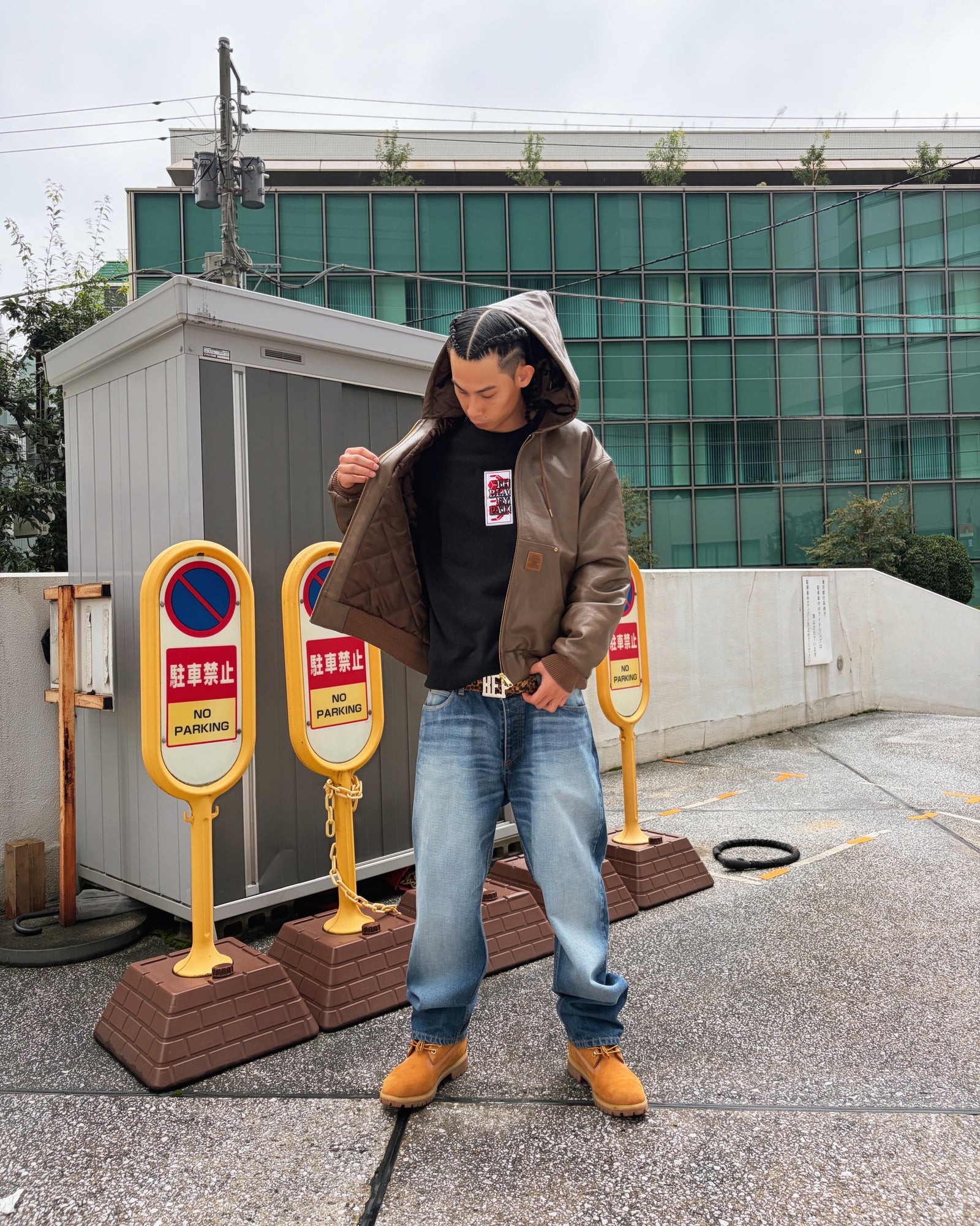 LEATHER PATCH PU HOODED JACKET