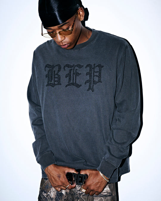 RHINESTONED 3 LETTER OE HEAVYWEIGHT L/S TEE
