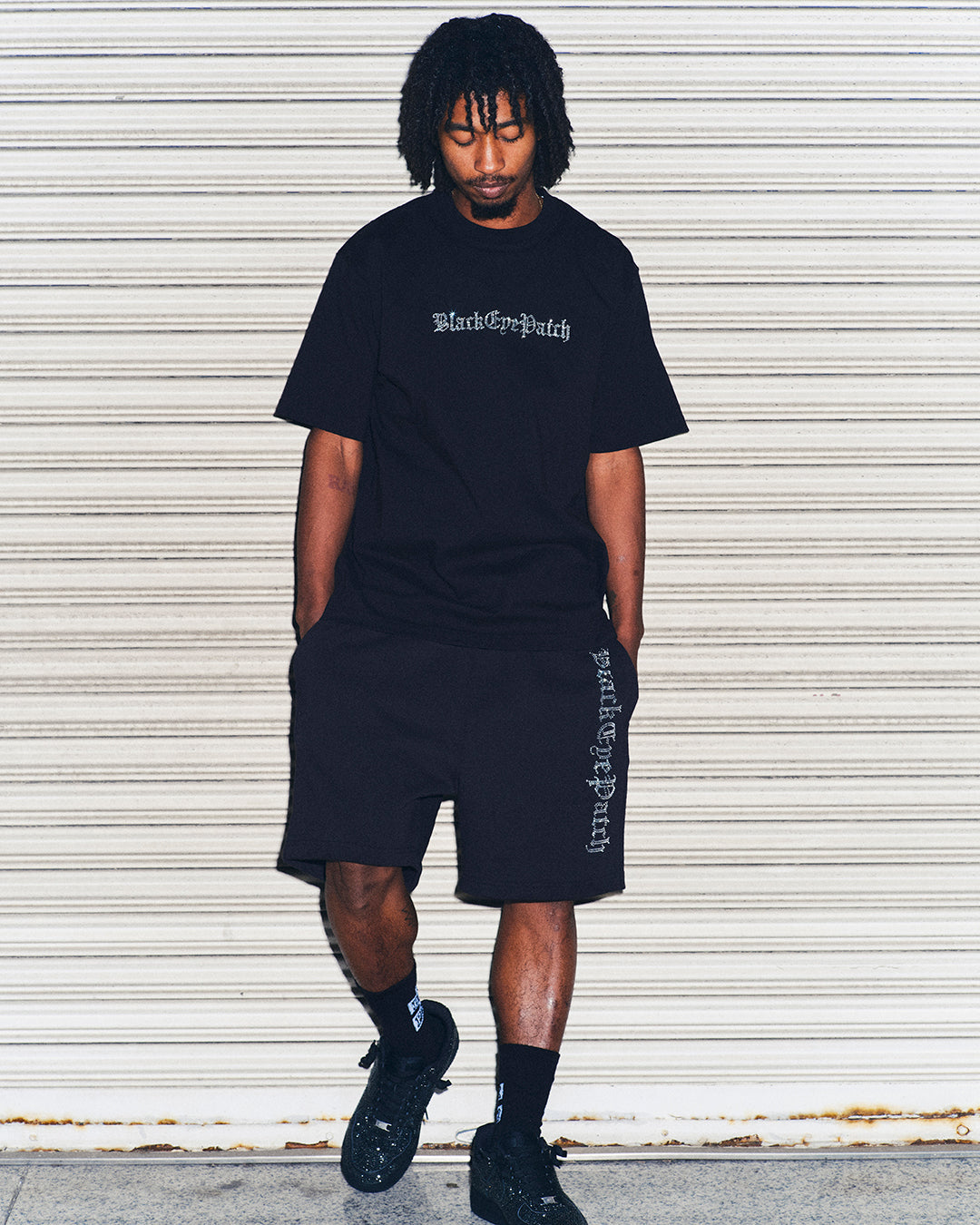 RHINESTONED OE SWEAT SHORTS