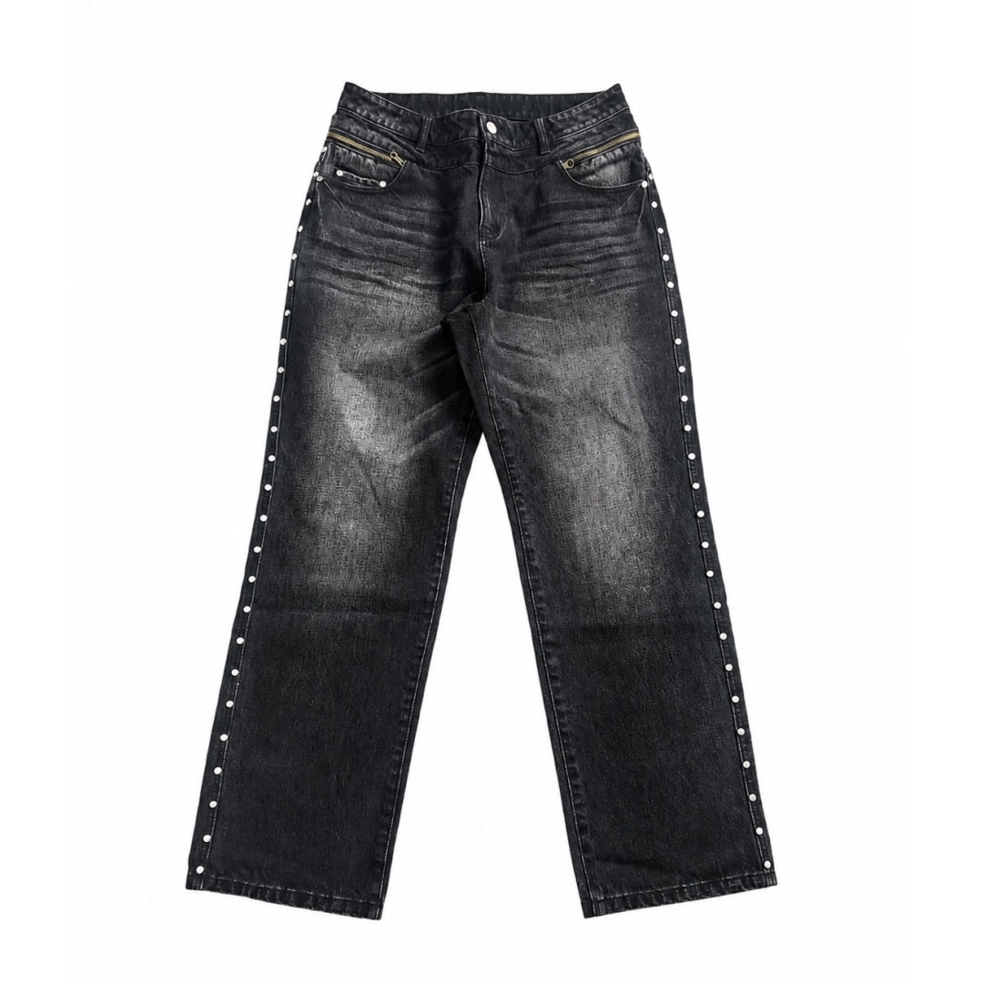 STUDDED BACK ZIP JEANS